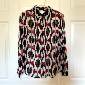 Red Black White Long Sleeve Blouse Office Outfit